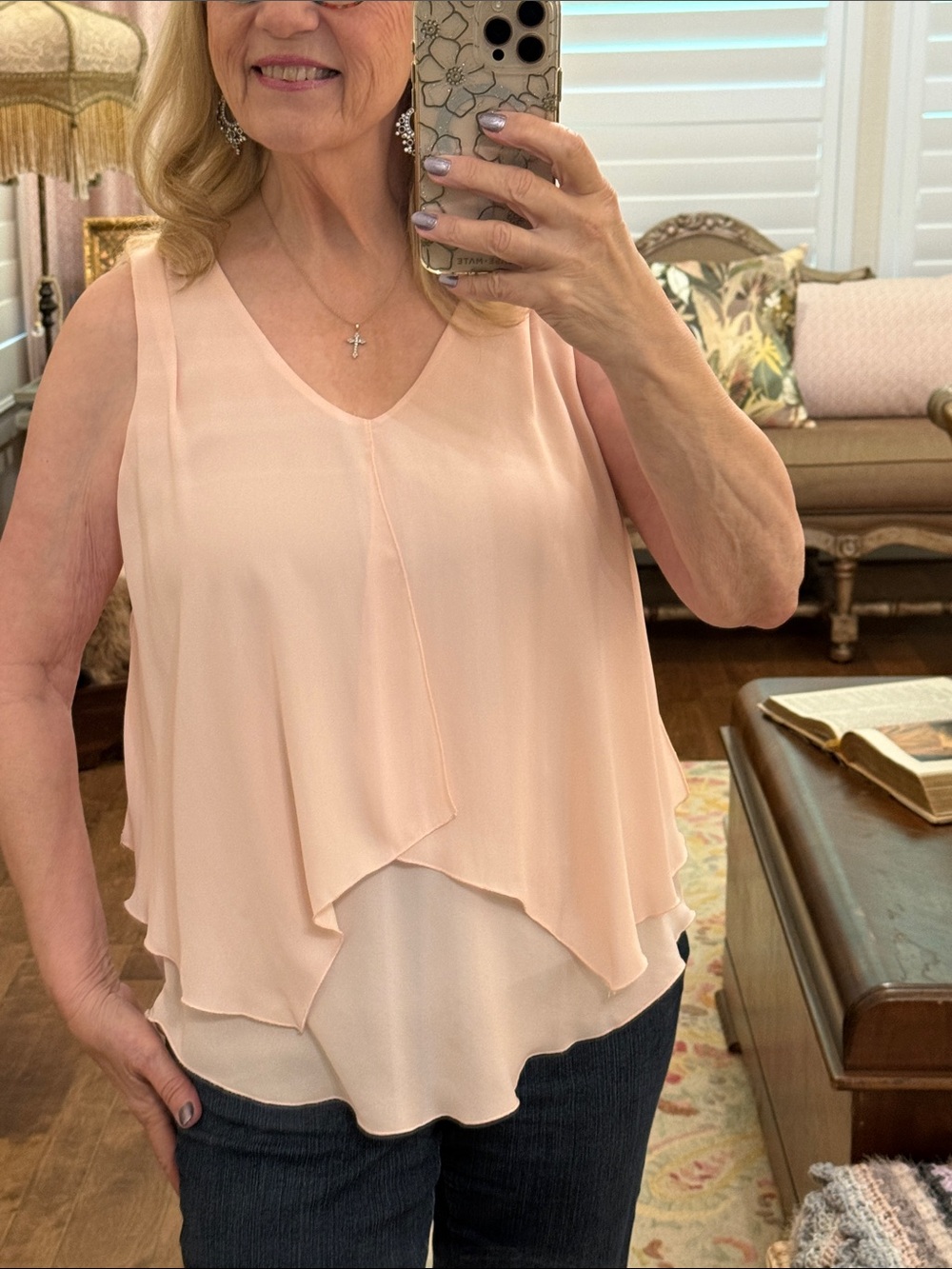 Soft Surroundings Pale Pink Layered V-Neck Sleeveless blouse